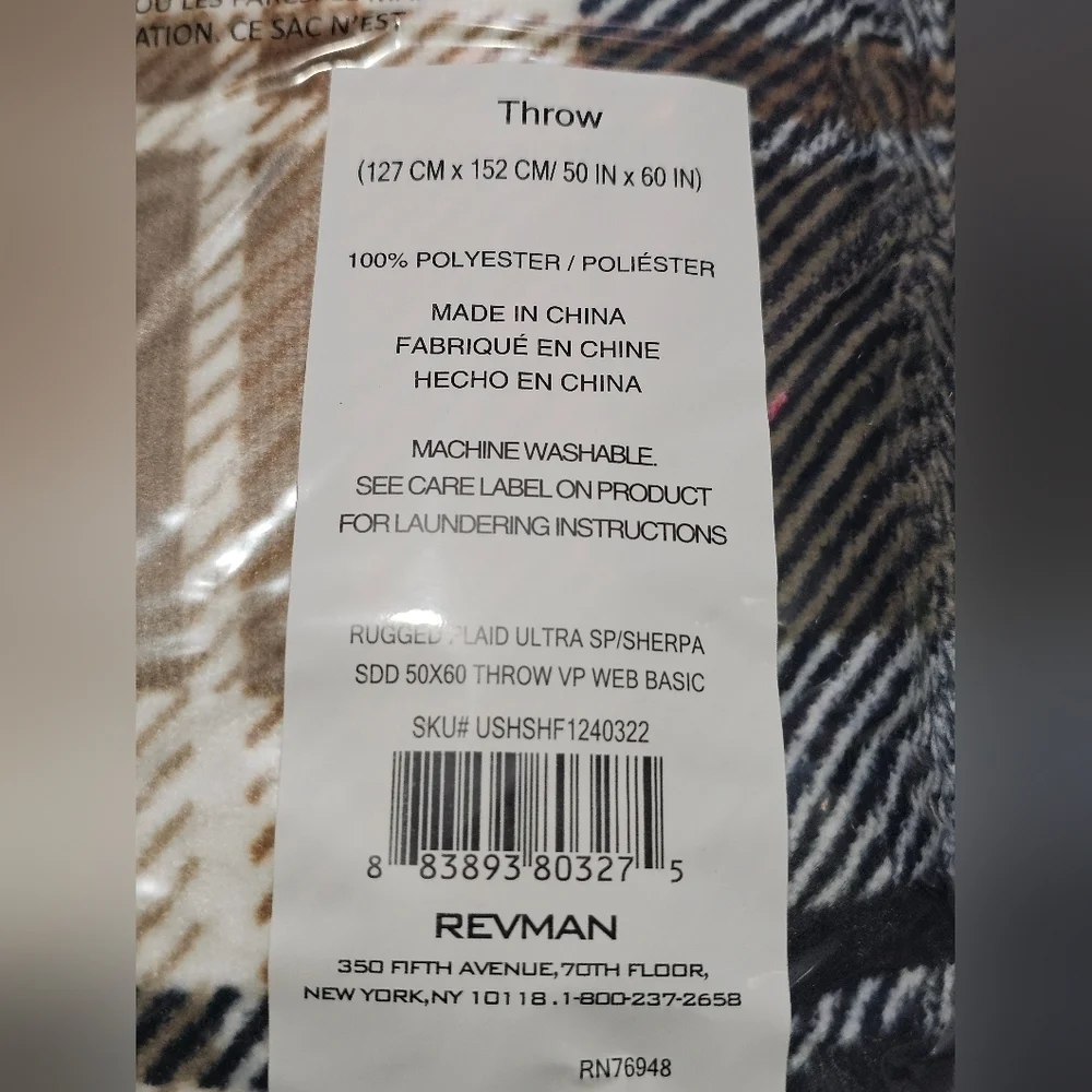 Eddie Bauer Plaid Sherpa Throw Blanket - Black, Tan, and Cream, 50